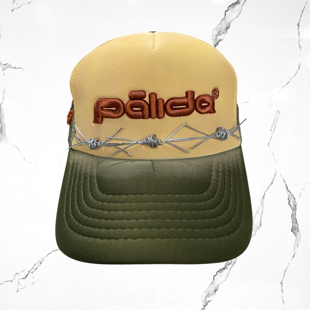 Palida Trucker Hat Box Logo Beige Olivo Orange Cap