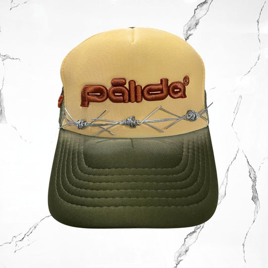 Palida Trucker Hat Box Logo Beige Olivo Orange Cap - Urban Utility