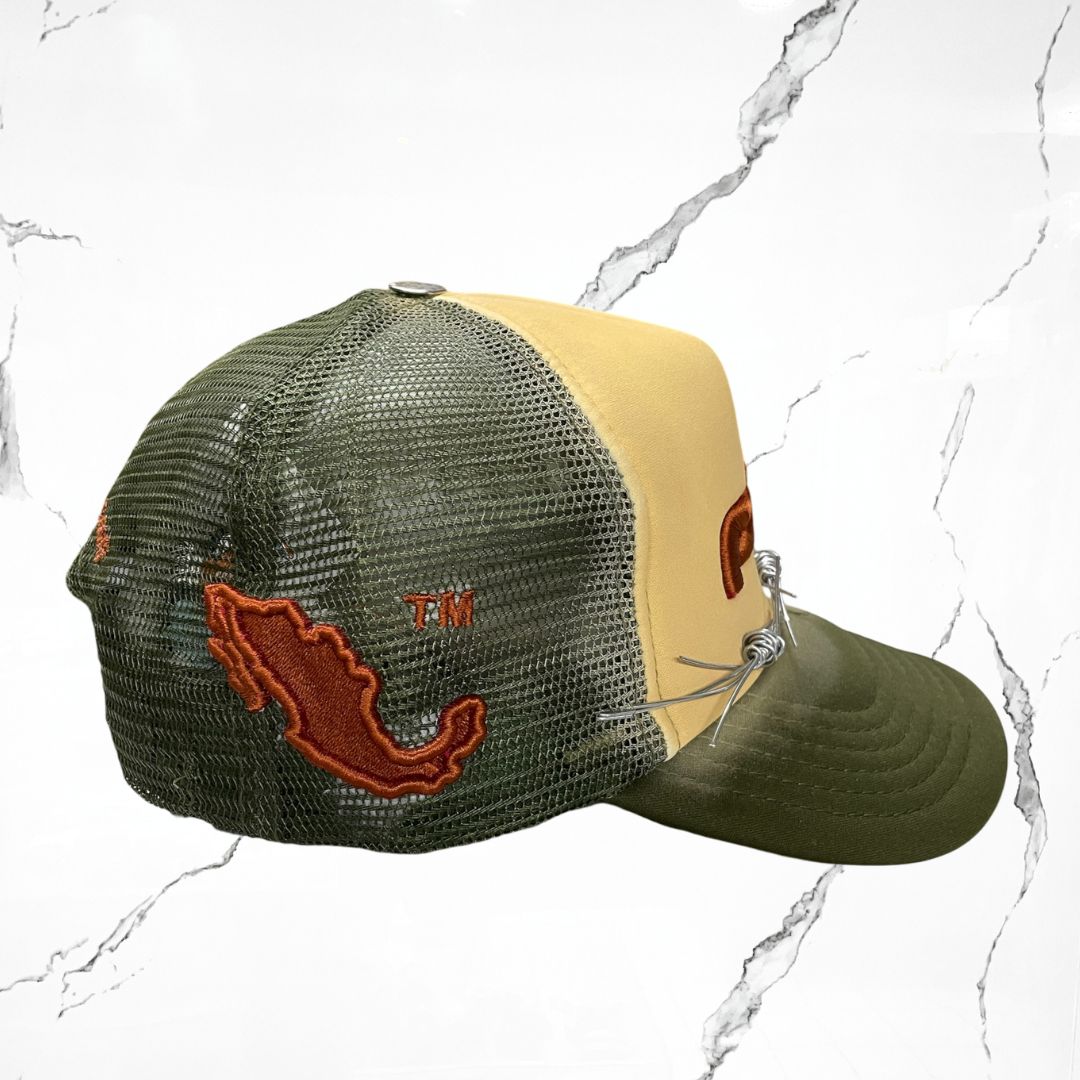 Palida Trucker Hat Box Logo Beige Olivo Orange Cap