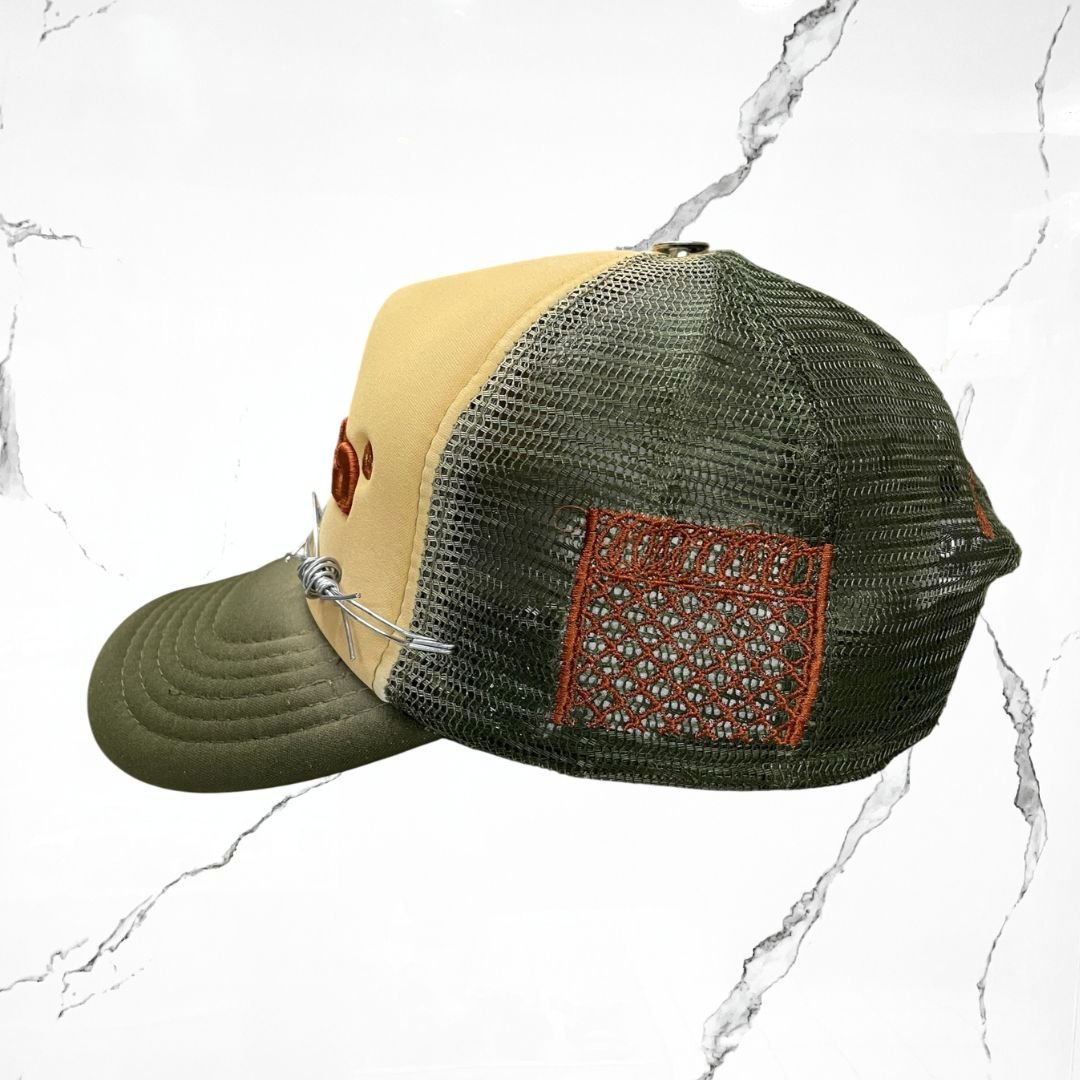 Palida Trucker Hat Box Logo Beige Olivo Orange Cap - Urban Utility
