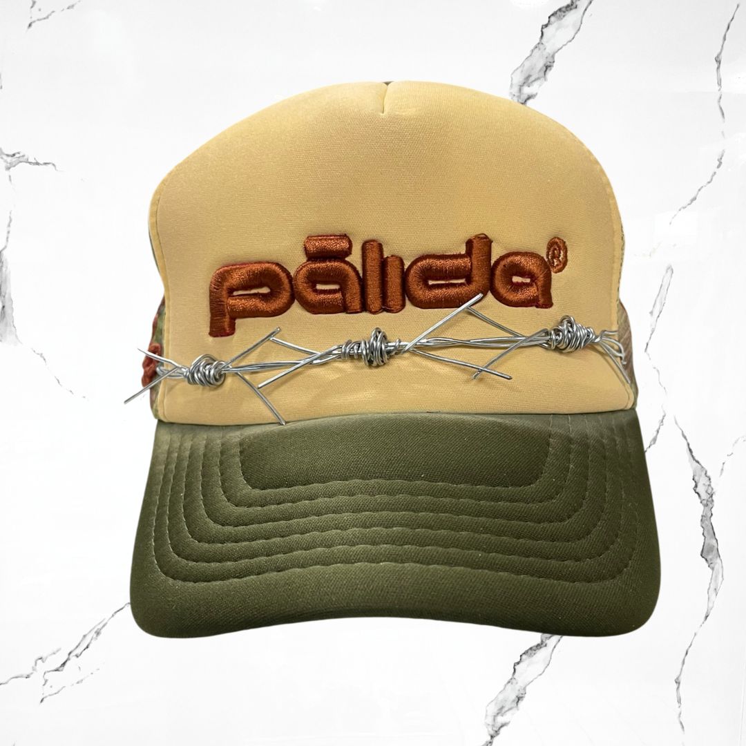 Palida Trucker Hat Box Logo Beige Camo Olivo Cap - Urban Utility
