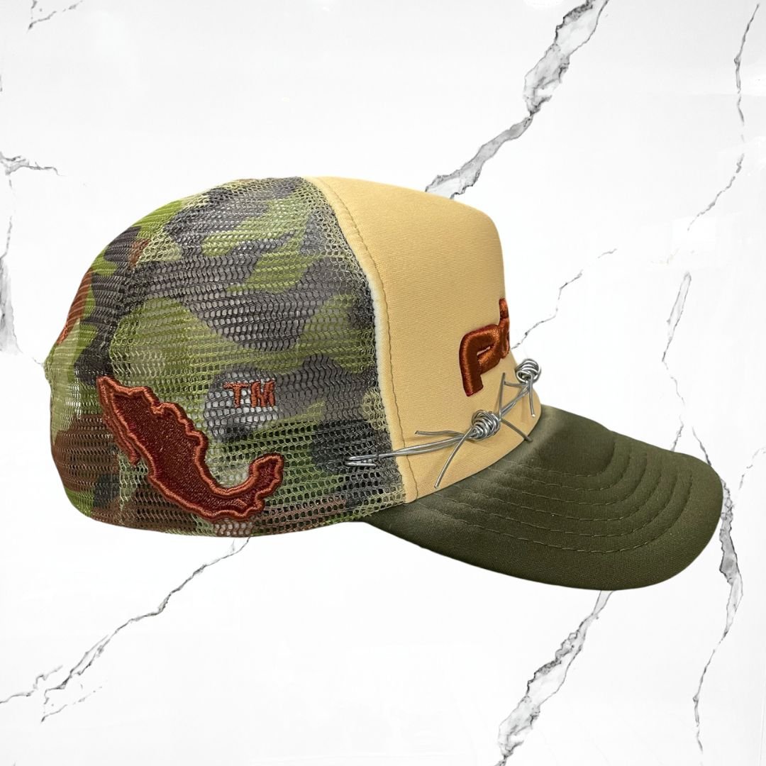 Palida Trucker Hat Box Logo Beige Camo Olivo Cap - Urban Utility