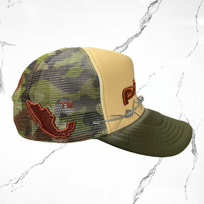 Palida Trucker Hat Box Logo Beige Camo Olivo Cap