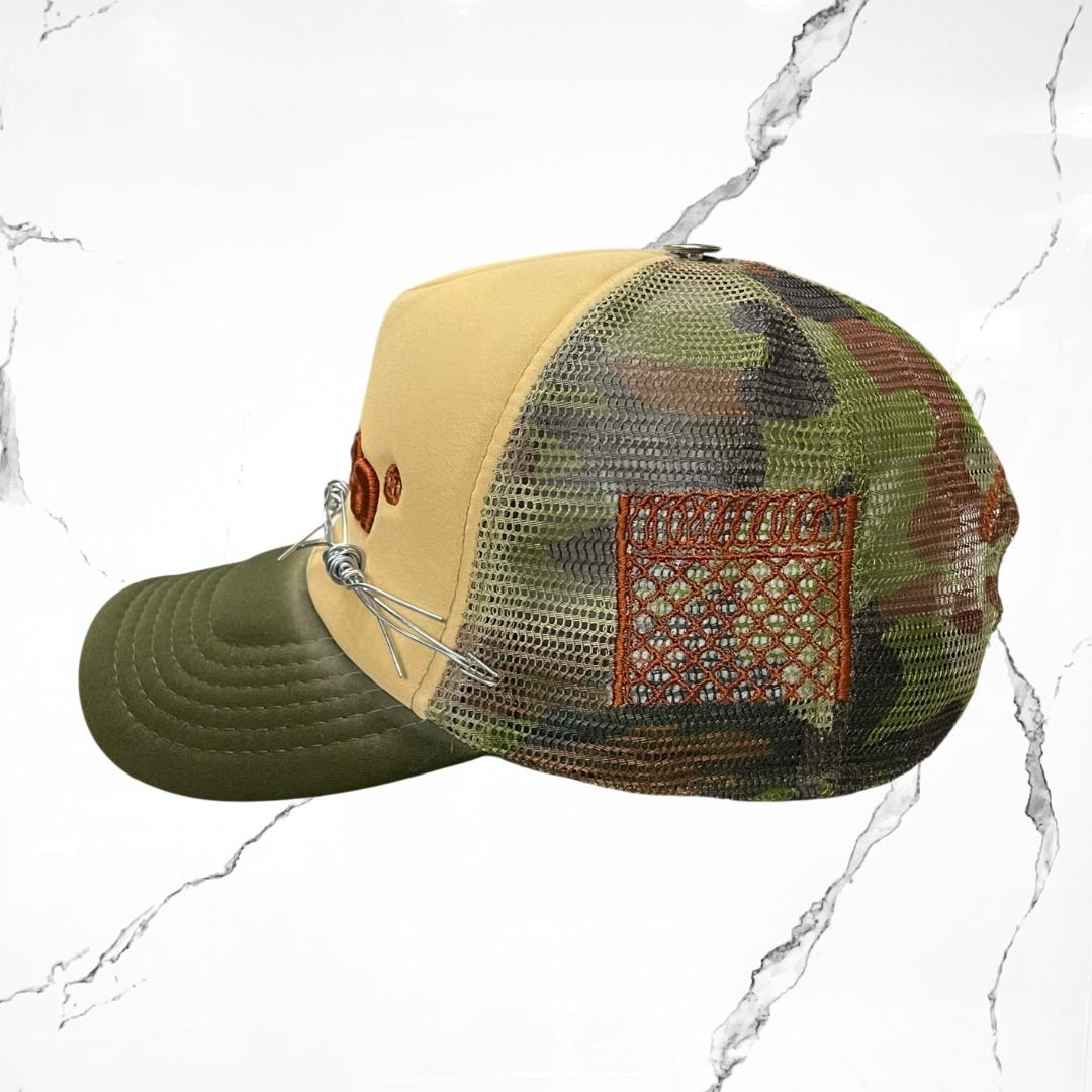 Palida Trucker Hat Box Logo Beige Camo Olivo Cap - Urban Utility