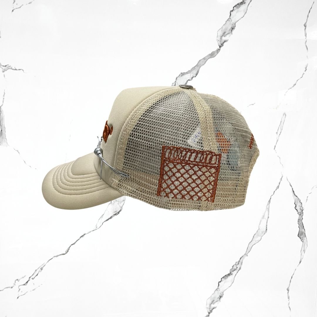 Palida Trucker Hat Box Logo Beige Orange Cap - Urban Utility