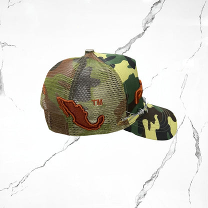 Palida Trucker Hat Box Logo Beige Camo Verde Bandera Cap