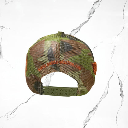 Palida Trucker Hat Box Logo Beige Camo Verde Bandera Cap