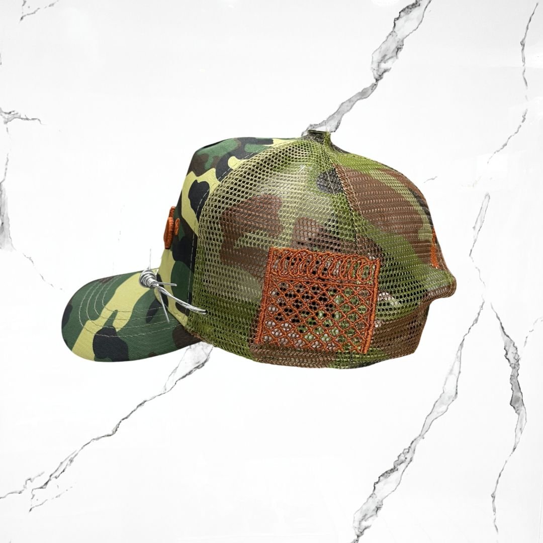Palida Trucker Hat Box Logo Beige Camo Verde Bandera Cap - Urban Utility
