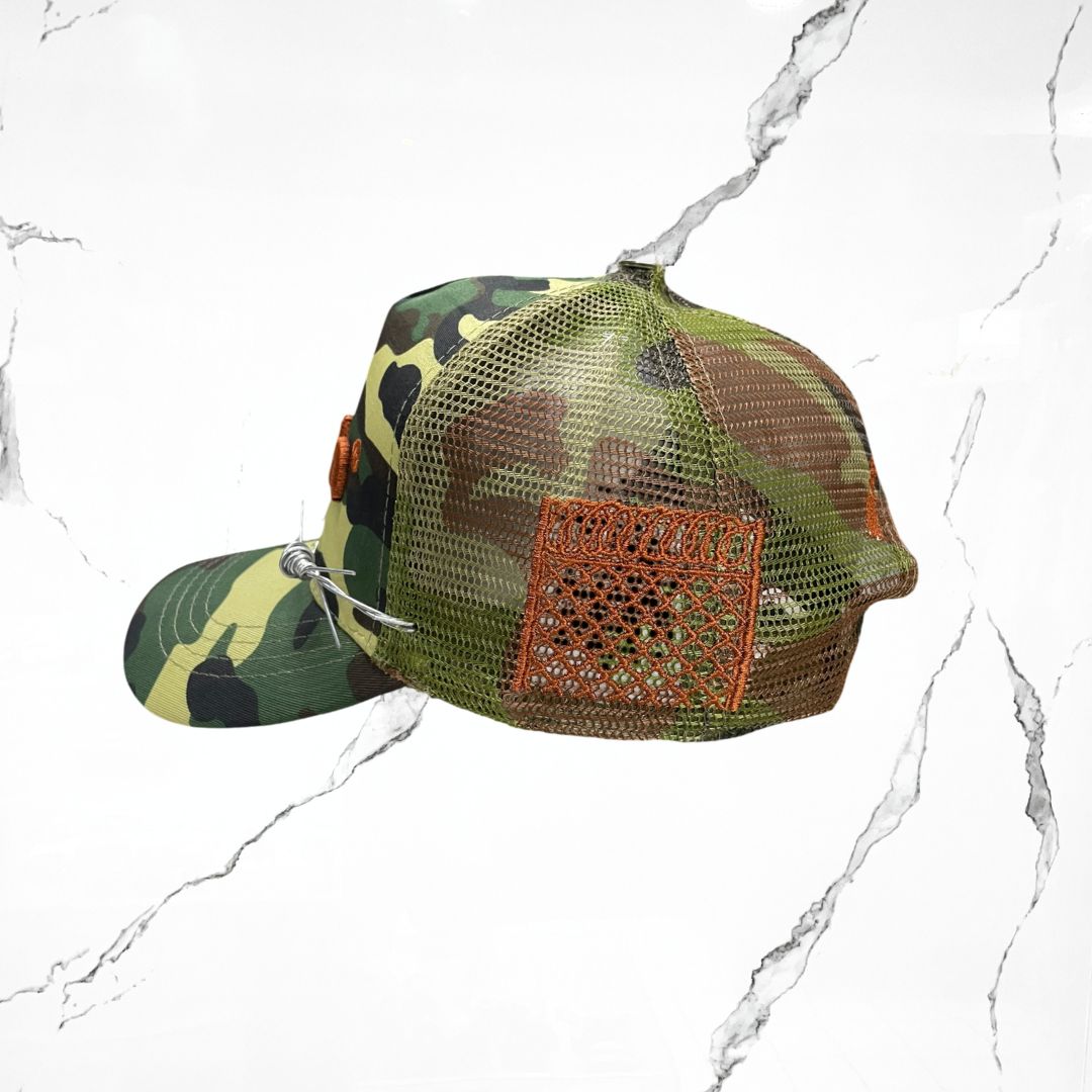 Palida Trucker Hat Box Logo Beige Camo Verde Bandera Cap