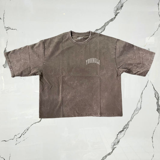 YoungLA Foundation Cropped Tees Brown Wash T-shirt
