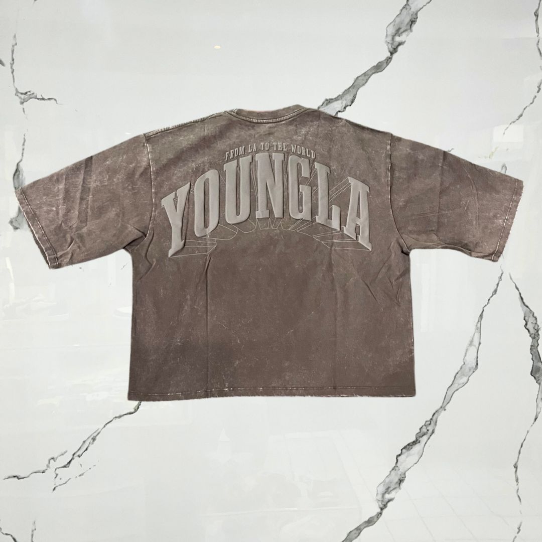 YoungLA Foundation Cropped Tees Brown Wash T-shirt