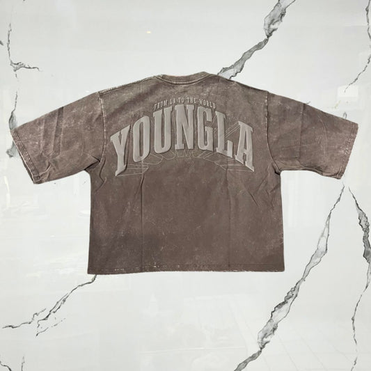 YoungLA Foundation Cropped Tees Brown Wash T-shirt